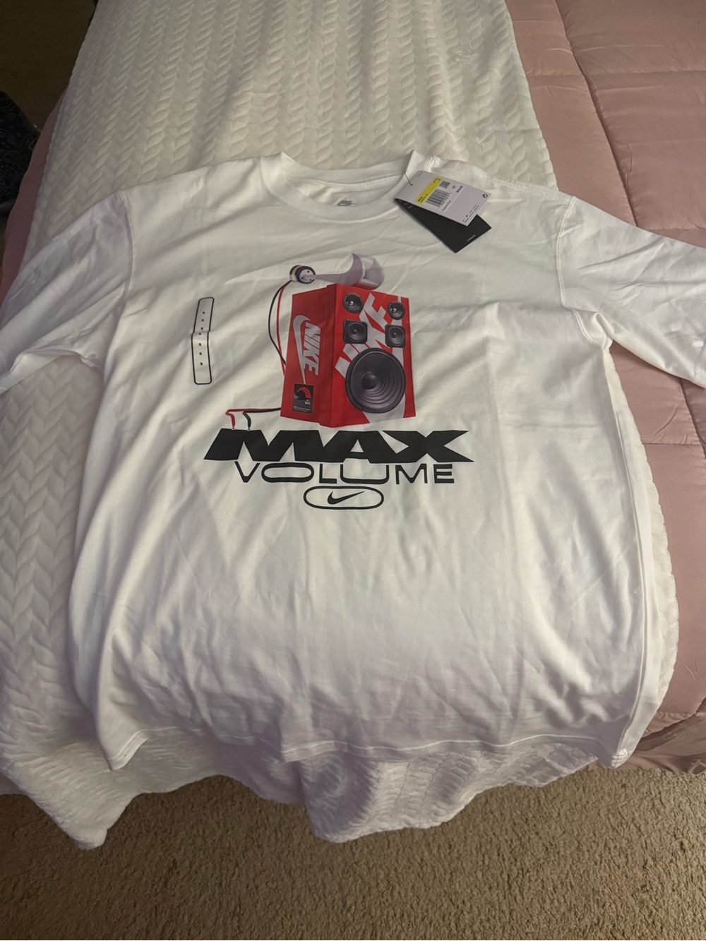 Nike White Short-Sleeve 'Max Volume' Graphic Tee with Red Accent